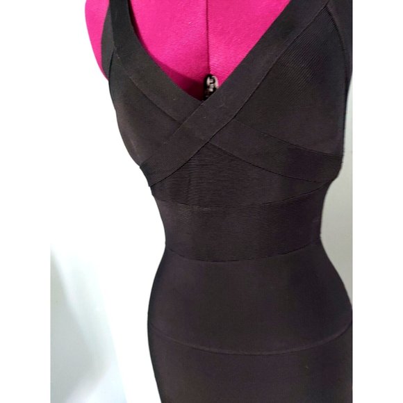 Herve Leger Halter V Neck Bandage Black Dress Bodycon Size: SP New - Picture 2 of 9